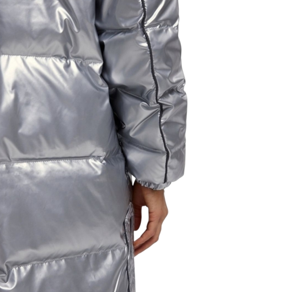 LIT Activewear Maxi Laser Long Parka Silver Metallic Down & Feather Y2K Jacket - Picture 9 of 15